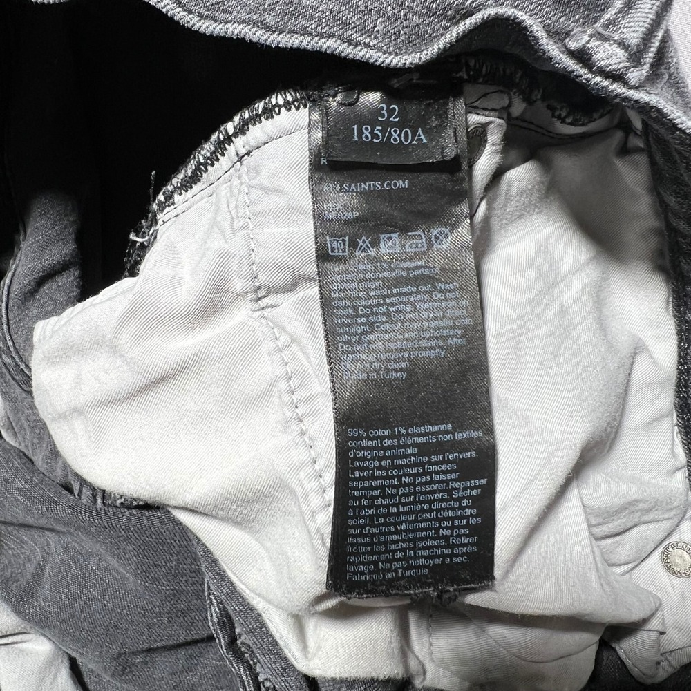 AllSaints Mens Chacoal Gray Denim Distressed Mid Rise Denim Skinny Jeans Size 32 - Picture 10 of 15